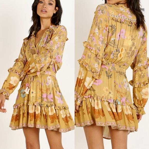 Spell & The Gypsy Collective Wild Bloom Long Sleeve Playdress, Mustard - Picture 1 of 16